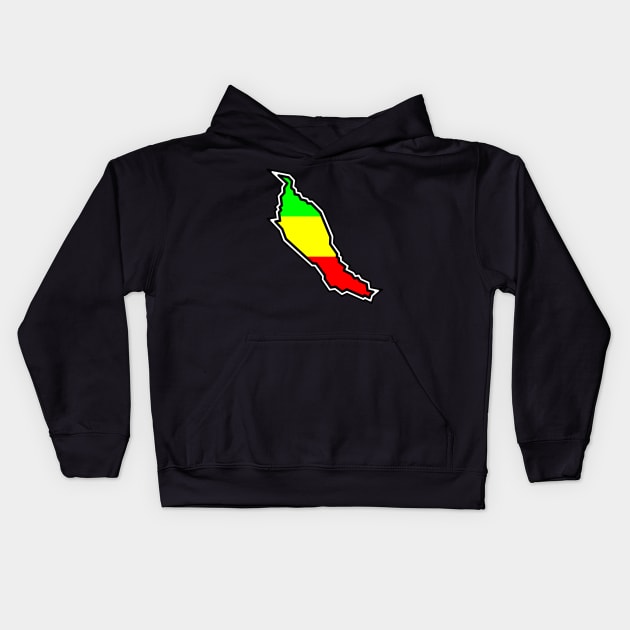 Denman Island Silhouette with Rasta Rastafarian Colours - Rastafari Flag - Denman Island Kids Hoodie by Bleeding Red Paint